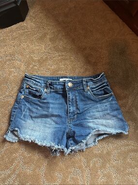 Women's Blue Denim Frayed Hem Shorts